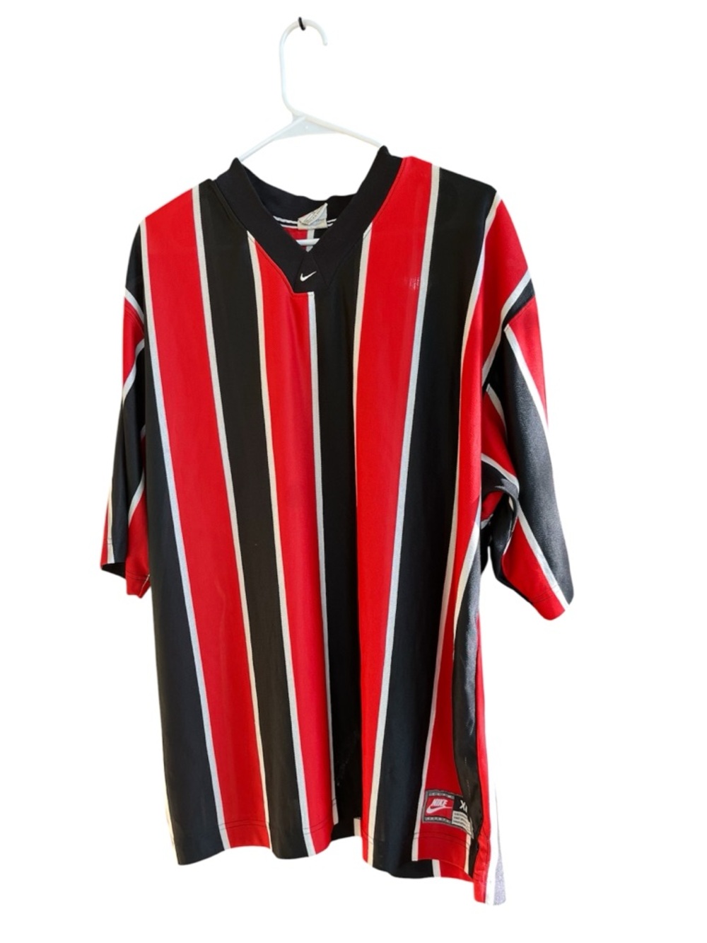 Vintage 90's Nike Red Black Striped Soccer Jersey XL